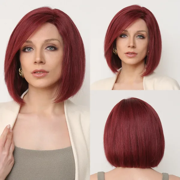 perruque rouge bordeaux en cheveux humains