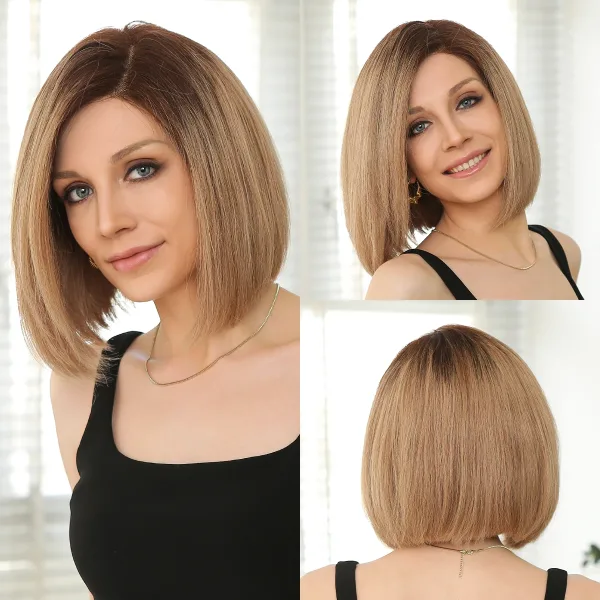 perruque lace front en cheveux humains Remy brun caramel foncé