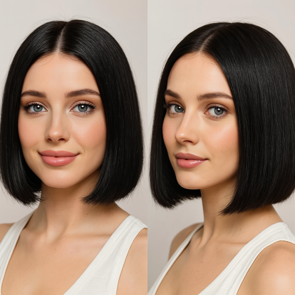 Perruque courte noire lisse